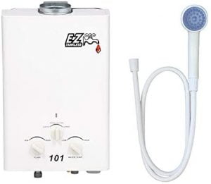 EZ 101 Tankless Propane Water Heater - portable propane hot water heater for camping.