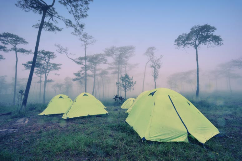 Camping-Tents-on-hill-under-raining